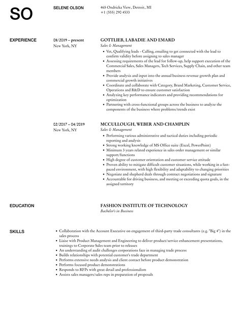 Sales And Management Resume Samples Velvet Jobs