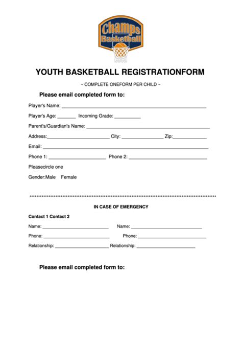 Youth Basketball Registration Form Printable Pdf Download