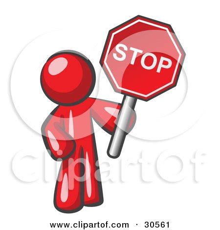 Clipart Illustration of a Red Man Holding a Red Stop Sign by Leo Blanchette #30561