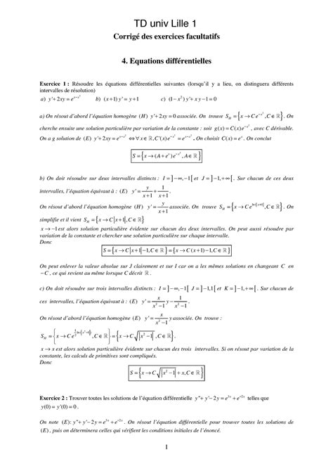 Cor Equa Diff Td Corrig Univ Lille Corrig Des Exercices