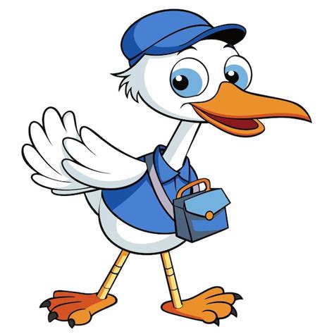 Um desenho de desenho animado de um pato vestindo um boné azul e