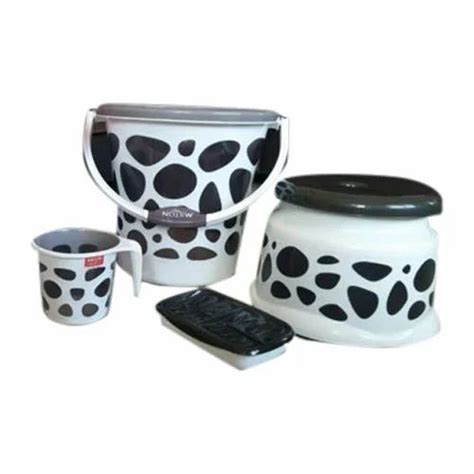 Plastic Black And White 6 Piece Bathroom Bucket Set Capacity 20 Litre