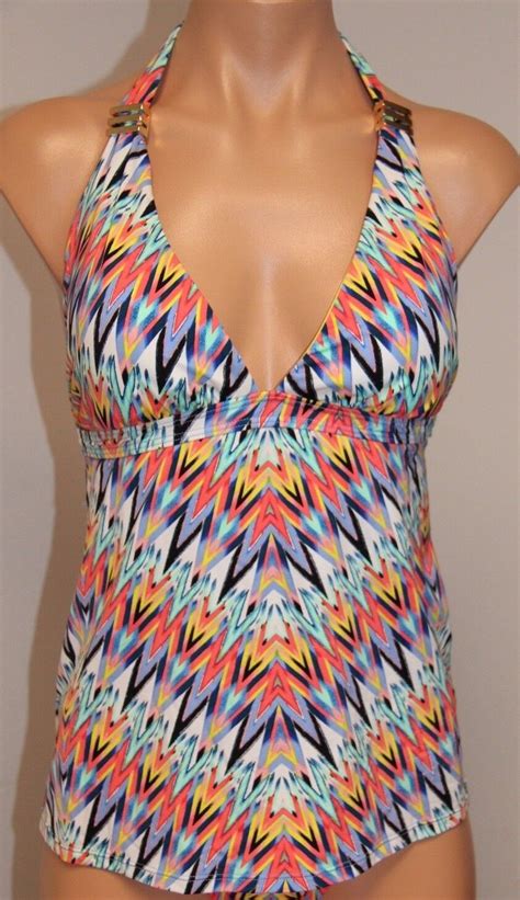 Nwt Bar Iii Swimsuit Bikini Top Size S Halter Multi Rays Ebay