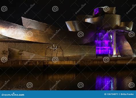 Guggenheim Museum at Night in Bilbao, Spain Editorial Photo - Image of ...