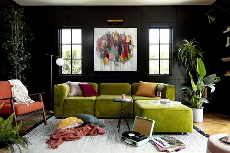 Modern Living Room with Green Sectional | Living room redesign, Bright ...