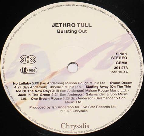 Jethro Tull Bursting Out Live 2lp Album Cover Gallery And 12 Vinyl Lp Discography Information