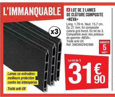 Promo Lot De 3 Lames De Clôture Composite neva chez Brico Dépôt