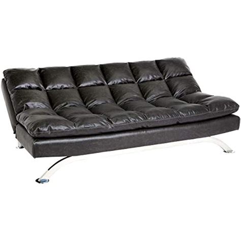 Geneva Faux-Leather Futon Couch with Stainless-Steel Legs, Charcoal Bl