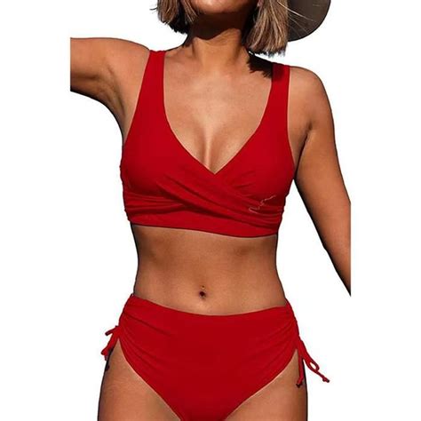 Femmes Maillots De Bain Pieces Sexy Haute Bikini Col En V L Gant