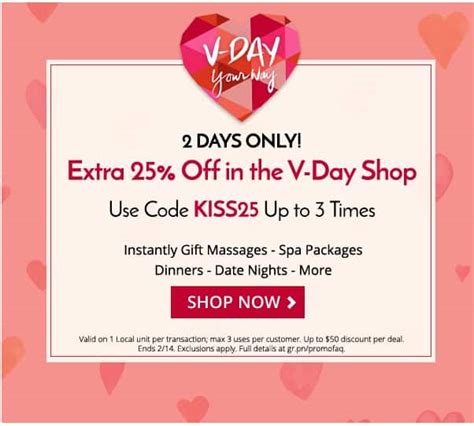 Groupon Coupon Code Save Extra 25 Off Instant Valentine S Day Ts