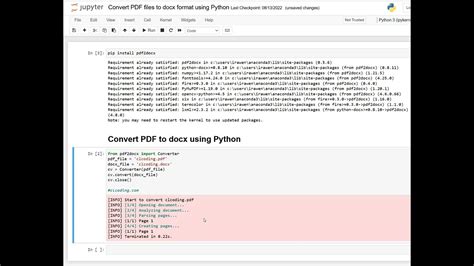 Convert Pdf File To Docx File Using Python Youtube