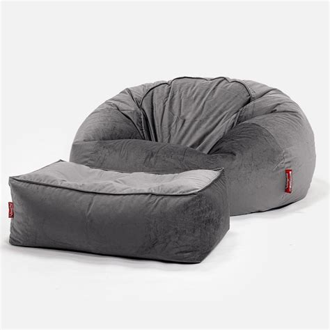 Lounge Pug Velvet Luxury Bean Bag Sofa Classic Large Beanbags Uk Graphite Grey Big Bertha