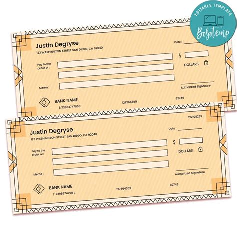 Custom Personal Checks Template Customizable DIY | Bobotemp