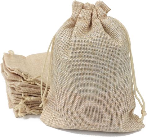 Pcs Cream Burlap Favor Gift Bags With Drawstring And Cotton Lining