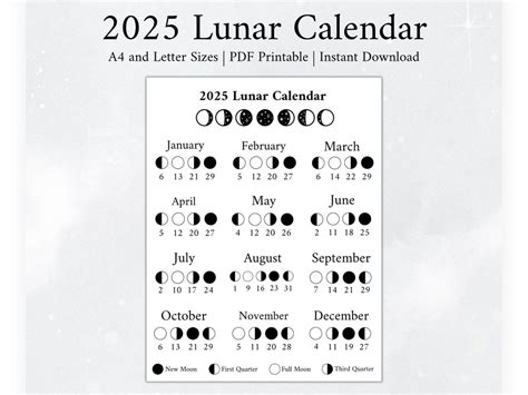 2025 Moon Calendar Moon Phase Calendar Lunar Calendar 2025 Lunar