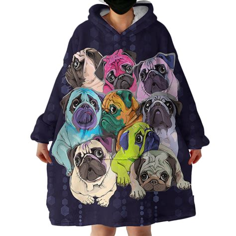 Pug Patterns Hoodie Wearable Blanket WB0110 - Teehall