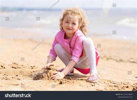 Little Beautiful Girl Playing Sand Building Stock Photo 2170176069