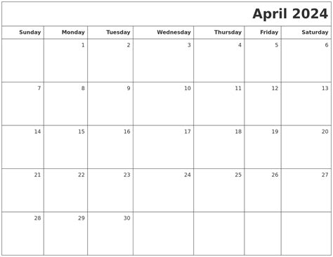 April 2024 Printable Blank Calendar