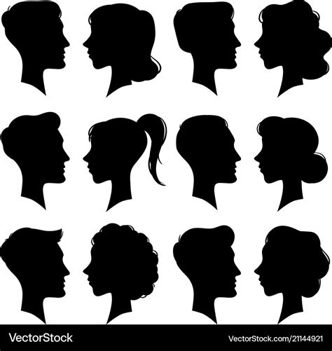 Female and male faces silhouettes in vintage cameo