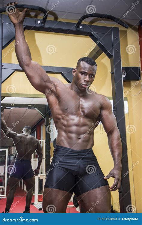 Hunky Muscular Black Bodybuilder Working Out In Stock Image Image Of