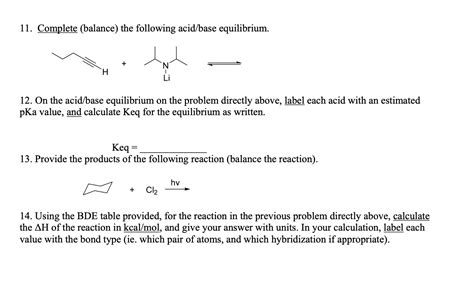 Solved 11 Complete Balance The Following Acidbase