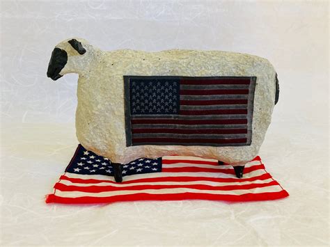 Americana Sheep Figurine Patriotic Usa Flag Decor Etsy In Flag