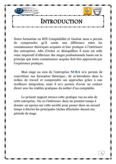 Exemple Dintroduction De Rapport De Stage Bts Gestion Commerciale