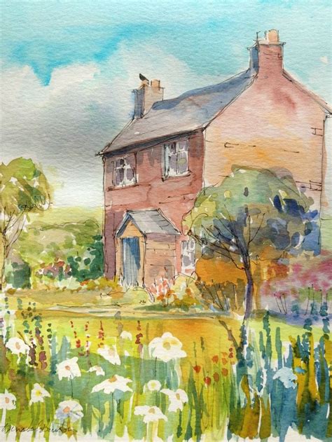 Original Watercolour Painting Cottage Garden Signed Annabel Burton