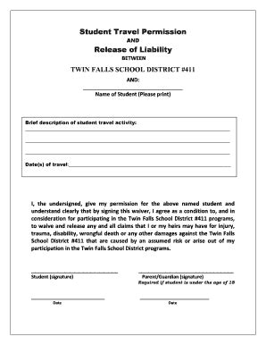 Fillable Online Tfsd K Id And Release Of Liability Between Twin Falls