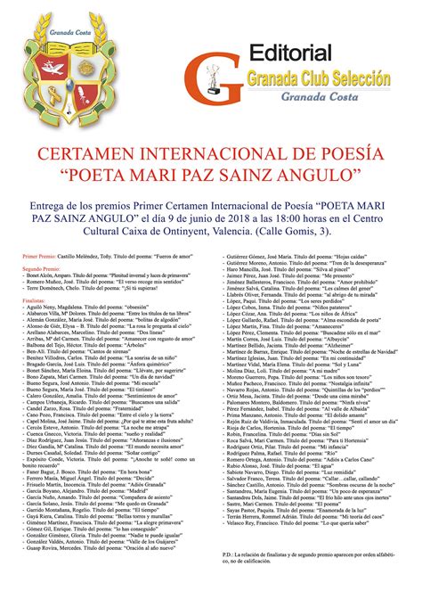 Cartel Ganadores y Finalistas I Certamen de Poesía Internacional poeta