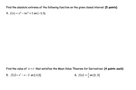 Solved Find The Absolute Extrema Of The Following Function