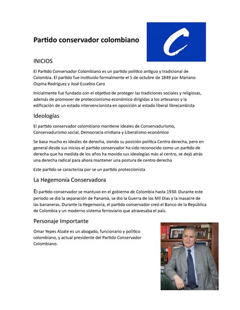 Partido Conservador Colombiano El Partido Fue Instituido Formalmente