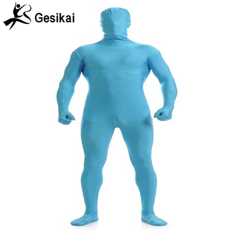 Gesikai Mens Lycra Full Bodysuit Sky Blue Zentai Suit Custom Second