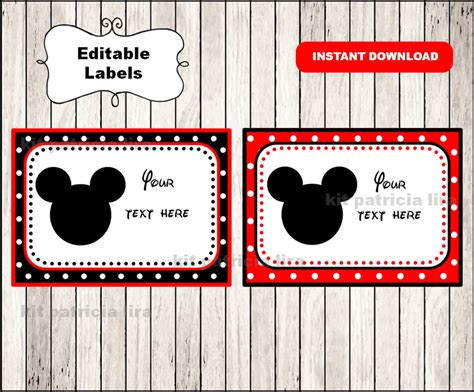 Mickey Mouse Printable Cards Tags Book Labels Stickers Etsy