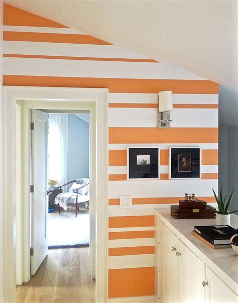 I Painted Random Horizontal Stripes On This Angled Wall To Add Fun To