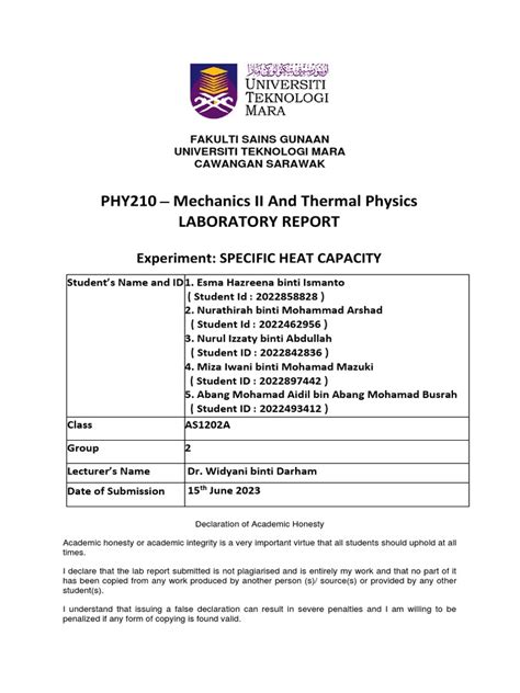 Phy210 Specific Heat Capacity Lab Report 1 | PDF | Heat | Heat Capacity