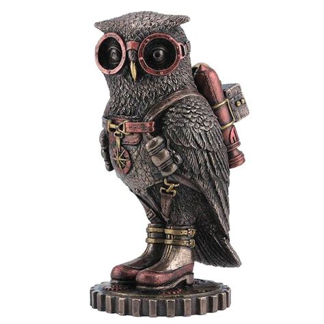 Steampunk Owl With Jetpack Statue Sculpture On Gears Steampunk Owls