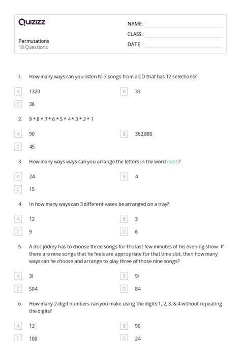 50 Permutations Worksheets On Quizizz Free And Printable