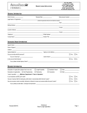 Fillable Online Resort Lodge Application Fax Email Print PdfFiller