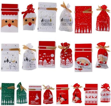 Wwmily 100 Pcs Christmas Candy Treat Bags With Drawstring Cookie