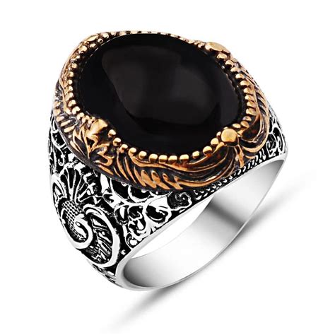 Oval Onyx Stone Classic Silver Ring Boutique Ottoman Exclusive