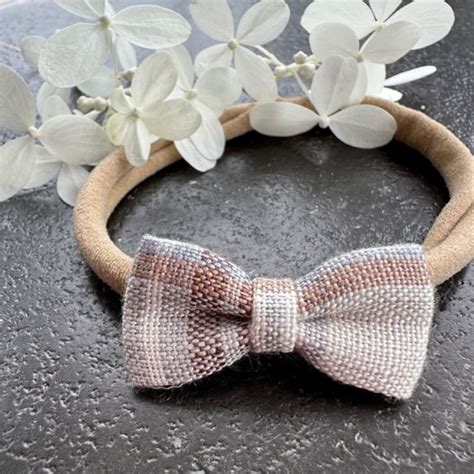 Tiny Cream And Brown Linen Bow Gift Newborn NICU Preemie Girl Gift