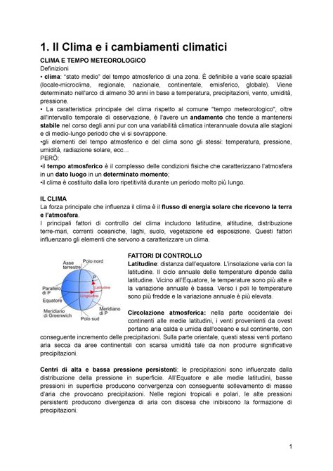 Geomorfologia 1 Il Clima E I Cambiamenti Climatici CLIMA E TEMPO