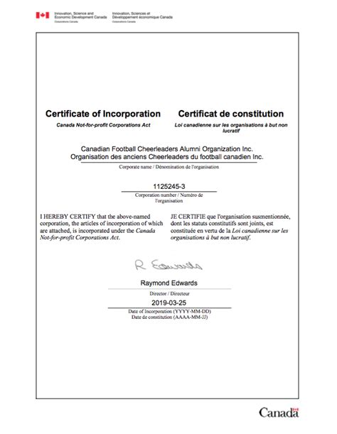 Non Profit Certificate - CFCAO.CA