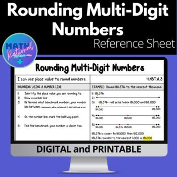 Rounding Multi Digit Numbers Reference Sheet By Math Rational Middles