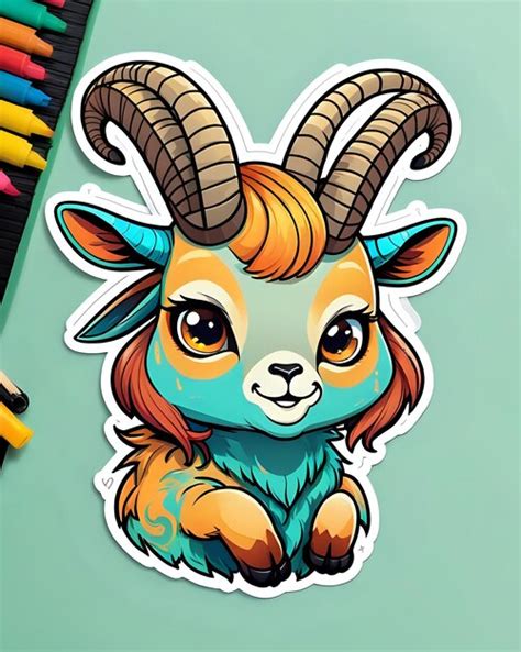 Premium Photo Illustration Of A Cute Ibex Sticker With Vibrant Colors