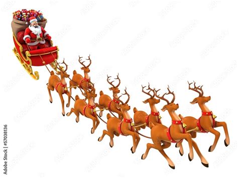 Santa Claus rides reindeer sleigh on Christmas Stock Illustration ...