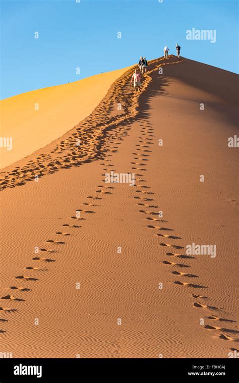 Tourists Climbing Sand Dune Sossusvlei Namib Desert Namib Naukluft Park Hardap Region