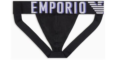 Emporio Armani Asv Megalogo Organic Cotton Jockstrap In Blue For Men