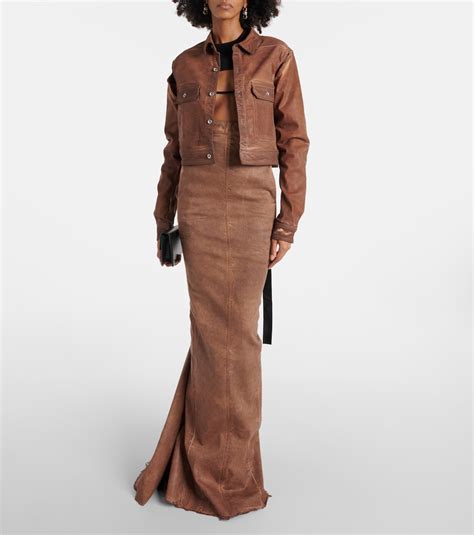 Jupe Longue Dirt Pillar En Jean Enduit En Marron Rick Owens Mytheresa